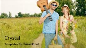  Presentation with love - Amazing PPT theme having beautiful couple in love walking backdrop and a gold colored foreground