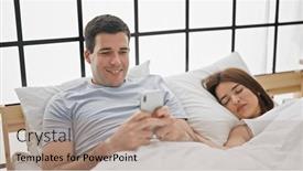  Presentation with bed - Presentation design featuring beautiful-couple-lying-on-bed background and a coral colored foreground