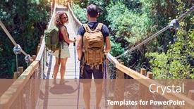  Presentation with runway - Presentation theme enhanced with beautiful-couple-of-hiker-wearing background and a coral colored foreground