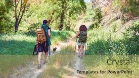  Presentation with trekking - Beautiful PPT theme featuring beautiful-couple-of-hiker backdrop and a mint green colored foreground