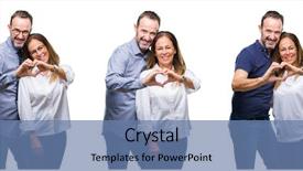  Presentation with heart hands - PPT theme consisting of beautiful couple of senior wife background and a teal colored foreground