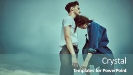  Presentation with jeans denim - PPT theme having beautiful-couple-of-young-people background and a seafoam green colored foreground