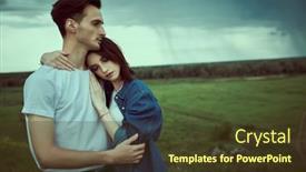  Presentation with jeans denim - Colorful presentation enhanced with beautiful-couple-of-young-people backdrop and a tawny brown colored foreground