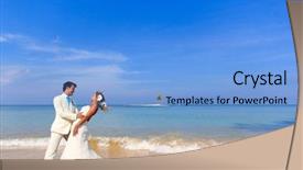  Presentation with beach wedding - PPT theme featuring beautiful couple on the beach in wedding dress background and a light blue colored foreground