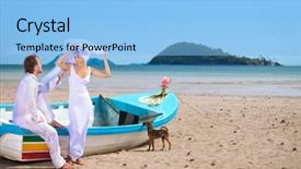  Presentation with beach wedding - Presentation theme with beautiful couple on the beach in wedding dress background and a light blue colored foreground