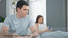  Presentation with smartphone - Slide deck having beautiful-couple-sitting-on-sofa background and a light gray colored foreground