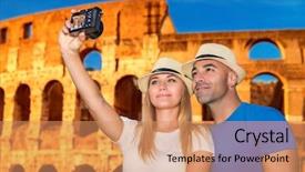  Presentation with young happy couple - Cool new PPT theme with beautiful couple taking picture of them self on coliseum background happy young family spending summer vacation in rome italy europe backdrop and a coral colored foreground