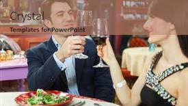  Presentation with restaurant toasting - Slide set consisting of beautiful-couple-toasting-wineglasses background and a coral colored foreground