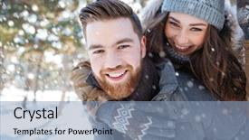  Presentation with old couple walking - Colorful PPT theme enhanced with beautiful couple walking in winter backdrop and a light blue colored foreground