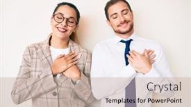  Presentation with clothing wooden clothes hanger object - Amazing presentation theme having beautiful-couple-wearing-business-clothes backdrop and a soft green colored foreground
