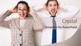  Presentation with clothes - Audience pleasing theme consisting of beautiful-couple-wearing-business-clothes backdrop and a soft green colored foreground