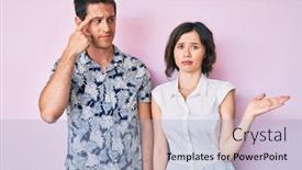  Presentation with think - Colorful PPT theme enhanced with beautiful-couple-wearing-casual-clothes backdrop and a light blue colored foreground