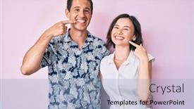  Presentation with clothes - Cool new slide deck with beautiful-couple-wearing-casual-clothes backdrop and a light blue colored foreground