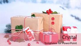  Presentation with cristmas - Slides having beautiful cristmas gifts with european background and a coral colored foreground