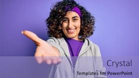  Presentation with purple business - Colorful PPT theme enhanced with beautiful-curly-arab-sportswoman-doing backdrop and a light blue colored foreground