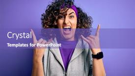  Presentation with arab music - Colorful presentation theme enhanced with beautiful-curly-arab-sportswoman-doing backdrop and a violet colored foreground