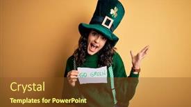  Presentation with clover - Cool new presentation theme with beautiful-curly-hair-woman-wearing backdrop and a tawny brown colored foreground