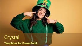  Presentation with clover - PPT layouts with beautiful-curly-hair-woman-wearing background and a tawny brown colored foreground