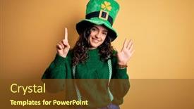  Presentation with clover - Cool new PPT theme with beautiful-curly-hair-woman-wearing backdrop and a tawny brown colored foreground