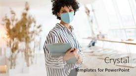  Presentation with face mask - Beautiful slide set featuring beautiful-curly-nice-woman backdrop and a soft green colored foreground
