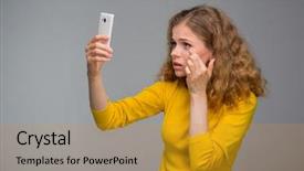  Presentation with appearance - PPT layouts with beautiful curly young woman background and a gold colored foreground