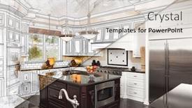  Presentation with kitchen design - Slides having beautiful-custom-kitchen-design-drawing background and a light gray colored foreground