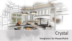  Presentation with kitchen design - PPT layouts having beautiful custom kitchen design drawing background and a light gray colored foreground