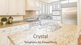  Presentation with kitchen design - PPT theme having beautiful custom kitchen design drawing background and a lemonade colored foreground