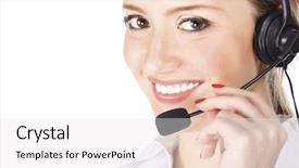  Presentation with customer service - Presentation theme enhanced with beautiful customer service operator woman background and a  colored foreground