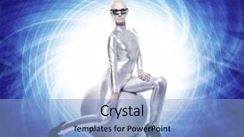  Presentation with cyber - Cool new slide deck with beautiful cyber woman sitting on a silver ball backdrop and a light blue colored foreground