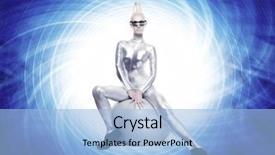  Presentation with cyber - PPT theme enhanced with beautiful cyber woman sitting on a silver ball background and a light blue colored foreground