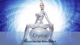  Presentation with cyber - Presentation design consisting of beautiful cyber woman sitting on a silver ball background and a light blue colored foreground