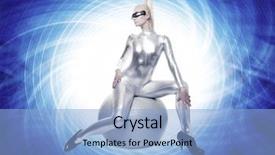  Presentation with cyber - Beautiful PPT theme featuring beautiful cyber woman sitting on a silver ball backdrop and a light blue colored foreground