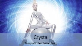  Presentation with cyber - Colorful presentation design enhanced with beautiful cyber woman sitting on a silver ball backdrop and a light blue colored foreground