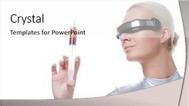  Presentation with cyber attacks - Presentation theme featuring beautiful cyber woman with syringe background and a white colored foreground