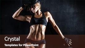  Presentation with brutal strong bodybuilder athletic fitness - PPT layouts featuring beautiful dancing girls - brutal athletic woman pumping up background and a tawny brown colored foreground
