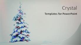  Presentation with winter landscape winter tree - PPT theme having beautiful decorated christmas tree with snow in a winter snowy landscape background and a light gray colored foreground