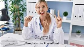  Presentation with brush - Presentation design with beautiful-dentist-woman-explaining background and a lemonade colored foreground