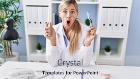  Presentation with ordinary - PPT layouts consisting of beautiful-dentist-woman-holding-ordinary background and a light gray colored foreground