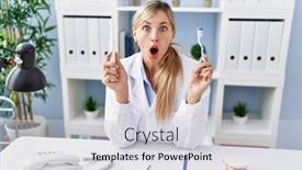  Presentation with ordinary - Slides enhanced with beautiful-dentist-woman-holding-ordinary background and a sky blue colored foreground