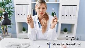  Presentation with ordinary - Presentation design having beautiful-dentist-woman-holding-ordinary background and a lemonade colored foreground