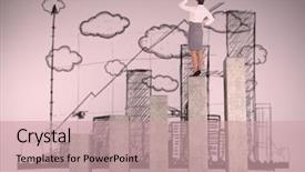  Presentation with growth chart - Theme featuring beautiful depiction - businesswoman scratching her head background and a  colored foreground