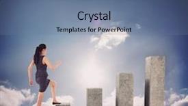  Presentation with stepping - PPT layouts having beautiful depiction - businesswoman stepping up against bar background and a  colored foreground