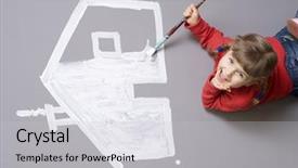  Presentation with symbol - Amazing PPT theme having beautiful depiction - little girl painting house symbol backdrop and a  colored foreground