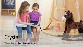  Presentation with old book - Presentation theme consisting of beautiful design - two little girls are sitting background and a soft green colored foreground