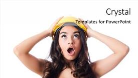  Presentation with hat - Beautiful slide deck featuring beautiful design - young woman with hellow hard backdrop and a white colored foreground