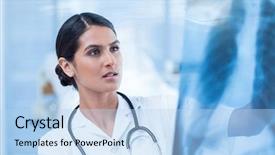  Presentation with xray - Cool new presentation theme with beautiful doctor analyzing xray backdrop and a light blue colored foreground