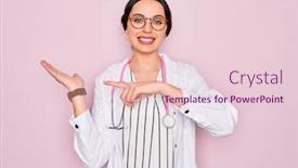  Presentation with blue eyes - Presentation theme featuring beautiful-doctor-woman-with-blue background and a lemonade colored foreground