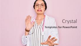  Presentation with blue eyes technology eye scan - Presentation theme having beautiful-doctor-woman-with-blue background and a lemonade colored foreground