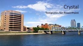  Presentation with together puzzle pieces beautiful - Slide deck with beautiful downtown grand rapids in michigan background and a light blue colored foreground